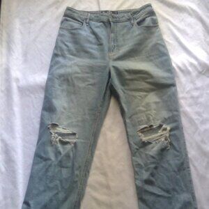Hollister Ultra High Rise Dad Distressed Long Length Light Wash Boot Cut Jeans